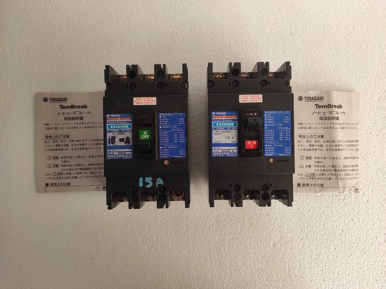 Terasaki TemBreak xs100nb / XS100NB 15A 3 Pole Circuit Breaker